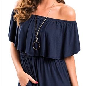 Navy Blue optional off the shoulder maxi dress